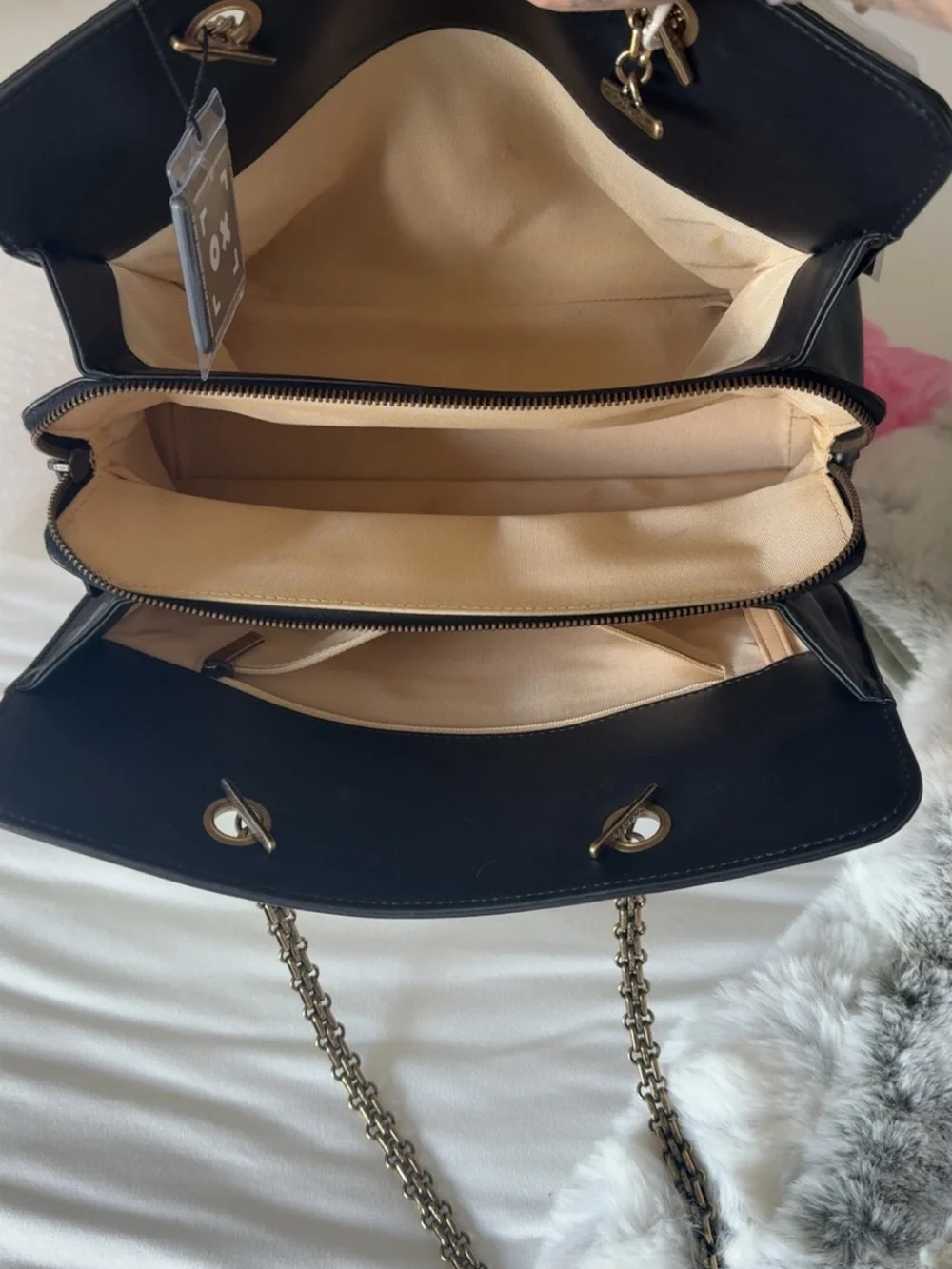 CHANEL Beige Quilted Leather Tote with Dark Trim and Aged Gold Hardware l COA